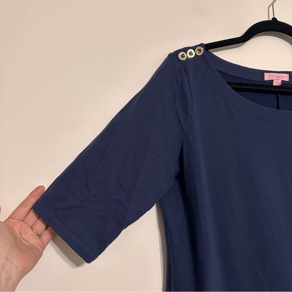 Lilly Pulitzer Lilah Navy Blue Shift Dress Gold Buttons Size Large - Picture 5 of 9
